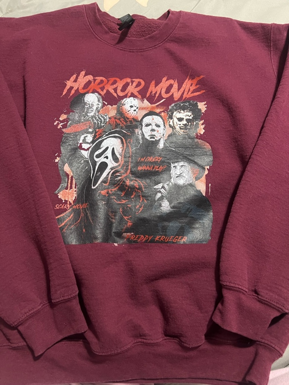 🌻Horror Movie Graphic Crewneck Sweatshirt - Burgundy🌻
